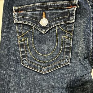 True Religion Dark Blue Women's Jeans with Gold Stitching